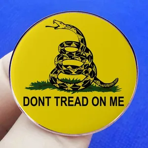 Gadsden flag Don't Tread on Me rattlesnake enamel pin badge with yellow circular design