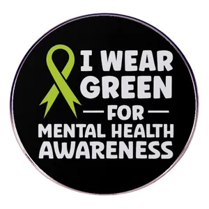 Spilla in Smalto Mental Health Awareness Nastro Verde Distintivo Tondo in Lega I Wear Green For Mental Health Awareness Gioielli