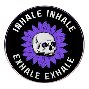 Pin's en Émail Crâne Fleur Inhale Exhale Badge Rond en Alliage Gothique Broche Squelette pour Vêtements Sac à Dos Accessoires Homme Femme