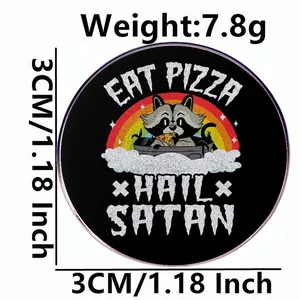 Raccoon-Anstecknadel mit Regenbogen und Pizza, runder 3cm Metall-Emaille-Anstecker