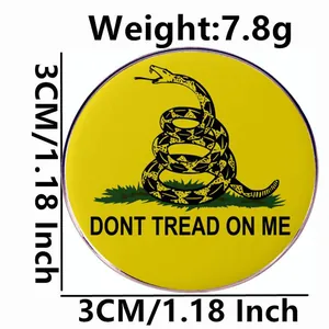 Gadsden flag rattlesnake pin badge 3cm yellow metal brooch Don't Tread On Me