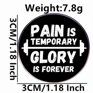 Insigne de fitness avec citation Pain is Temporary Glory is Forever et haltère, 3cm de large