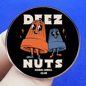 Funny Deez Nuts Doing Wires Club enamel pin badge with cartoon wire nut characters