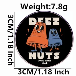 Funny Deez Nuts Doing Wires Club metal badge brooch, 3cm round cartoon lapel pin