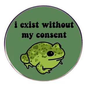 Funny Cartoon Spotted Frog Enamel Pin Alloy Brooch i exist without my consent Slogan Round Badge For Backpack Accessories