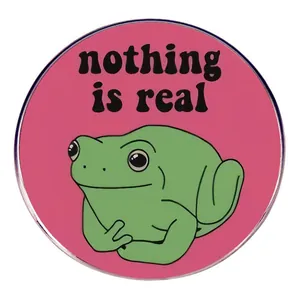 Cartoon Frog Enamel Pin Pink Round Brooch Nothing Is Real Lettering Alloy Badge Fashion Jewelry For Backpack Hat Accessory