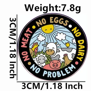 Spilla vegana Animali amici non cibo con animali della fattoria e diametro di 3cm
