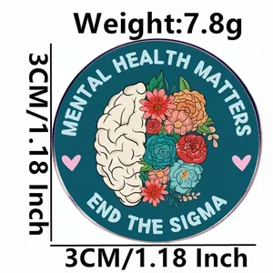 Mental Health Matters floral brain enamel pin with dimensions 3cm diameter and 7.8g weight