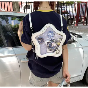 White star-shaped Itabag showing transparent layer with anime badges and star pendant