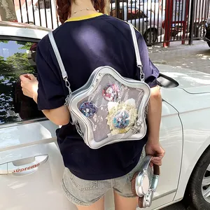 Silver star-shaped ita bag with transparent window and anime badge display