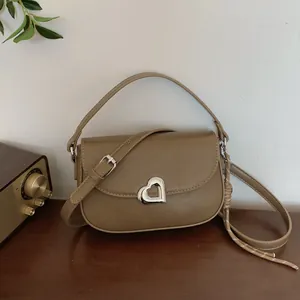Women Fashion PU Leather Saddle Underarm Bag With Heart Shape Buckle Versatile Crossbody Shoulder Bag Casual Daily Handbag