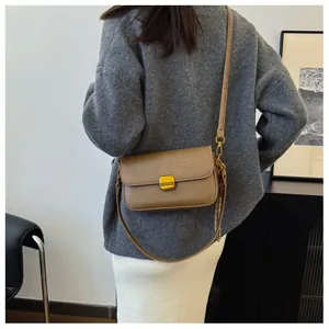 Petit sac bandoulière avec boucle dorée porté à l'épaule pour le style et la taille