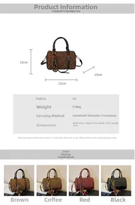 Detailansicht der Boston Bag mit Leopardenmuster, Maßen und Größentabelle für Damen
