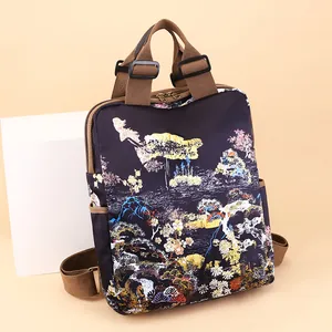 Chinese Stijl Rugzak Met Nationaal Patroon Waterdichte Oxford Stof Grote Capaciteit Laptoptas Voor Reizen Vrouwen Vintage Bloemenprint Casual Daypack