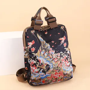 Traditionele Chinese rugzak met feniks- en bloemenprint voor reizen en dagelijks gebruik