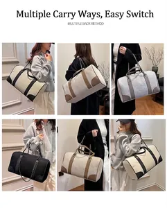 Detail showing multiple carrying ways of the large capacity contrast color canvas tote bag