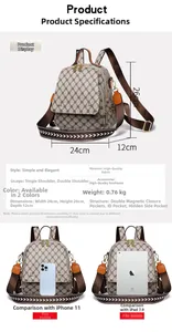 Detailed dimensions and parameters of vintage floral backpack with size comparisons