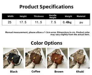 Detailed dimension chart and size specs for minimalist PU leather crossbody bag