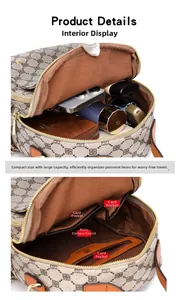 Detail showing the spacious interior of the vintage patterned backpack with card pockets