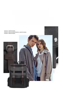 Detail showing the lychee grain PU leather texture and silver buckle of the backpack