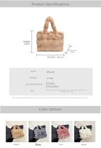Dimensiones detalladas y opciones de color para el bolso tote grande de peluche