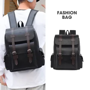 Vintage PU Leather Laptop Backpack For Men Women 15 Inch Business Travel Bag Large Capacity Waterproof School Bag