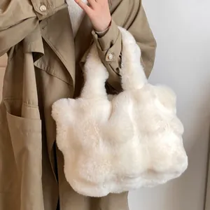 Elegante bolso tote blanco de piel sintética para mujer, bolso de hombro suave de invierno