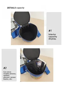 Detailansicht der großen Innenkapazität der blauen Zylindertasche für Alltagsgegenstände