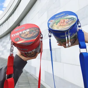 Borsa a Spalla Creativa a Forma di Secchiello per Noodles Istantanei Per Uomo Donna Divertente Stampa Alimentare Pelle PU Tracolla