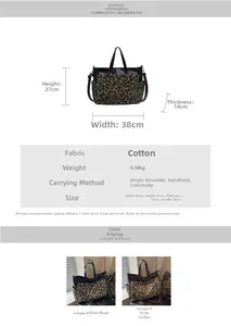 Tableau des tailles pour grand sac cabas léopard dimensions 38x27x14cm et variantes