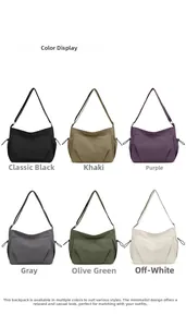 Detail view of lightweight nylon crossbody bags in six essential minimalist color options