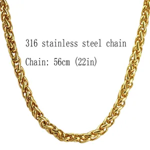 Collana a spiga da uomo in acciaio inossidabile dorato 56cm con placcatura 18k