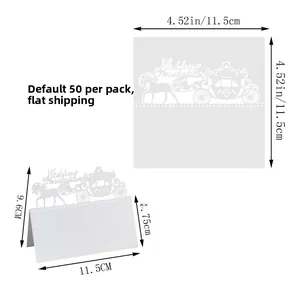 Laser cut white wedding place card with carriage design and dimensions 11.5x11.5cm