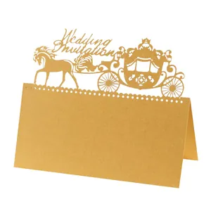 Laser cut royal carriage wedding invitation card in elegant gold cardstock design