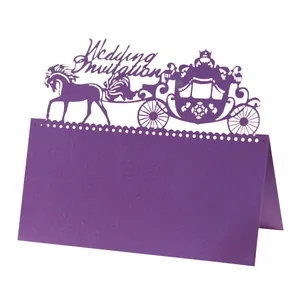 Wedding Place Cards Invitation Laser Cut Hollow Out Carriage Design Pearlescent Cardstock Paper Elegant Table Reception Decor