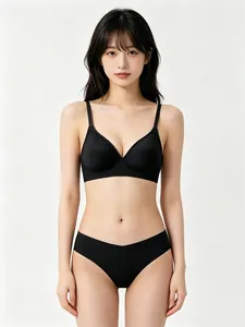 Close-up of black seamless wire-free lingerie set with high elasticity and soft support