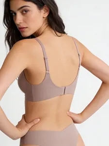 Seamless mauve lingerie set with U-shaped back design and adjustable thin straps