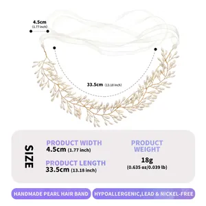 Serre-tête de mariée fait main avec perles design à deux couches et liens en organza