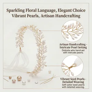 Vigne de cheveux de mariée faite main avec perles et fil d'or, accessoire de mariage tissé