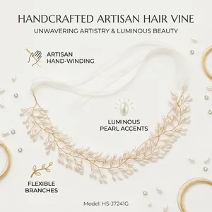 Détail macro de vigne de cheveux de mariée avec perles et fils d'or tissés