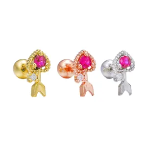 Starry sky heart stud earrings set in gold rose gold and silver with pink gemstones