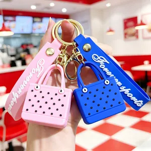 Mini EVA beach bag keychain set with polka dots and silicone wrist strap for women