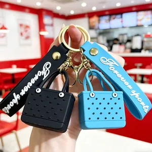 Mini EVA beach bag keychain with silicone wristband and golden metal lobster clasp
