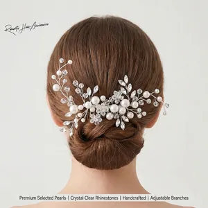 Bridal Hair Comb Alloy Rhinestone Imitation Artificial Pearl Flower Leaf Headpiece Vintage Wedding Hair Accessories For Women