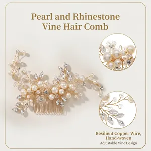 Elegant bridal hair comb with pearls and marquise rhinestones in floral branch design