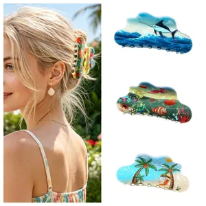 Creative Island Vacation Style Hair Claw Clip Cartoon Marine Animal Print PVC Shark Clip For Beach Summer Women Hair Jewelry