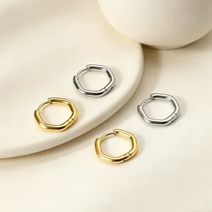 Hexagon Geometrische Creolen Edelstahl Hochglanzpoliert Minimalistische Ohrbuckles Modeschmuck Für Damen