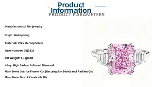 Detail view of 925 silver ring featuring 4ct radiant cut pink ice flower cubic zirconia