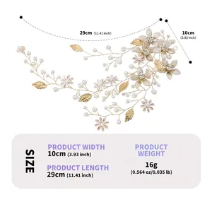 Floral pearl hairband dimensions 29x10cm shown with metric and imperial units