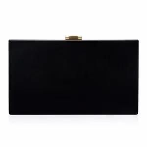 Detail of the golden metal clasp and matte finish on the black acrylic evening clutch bag